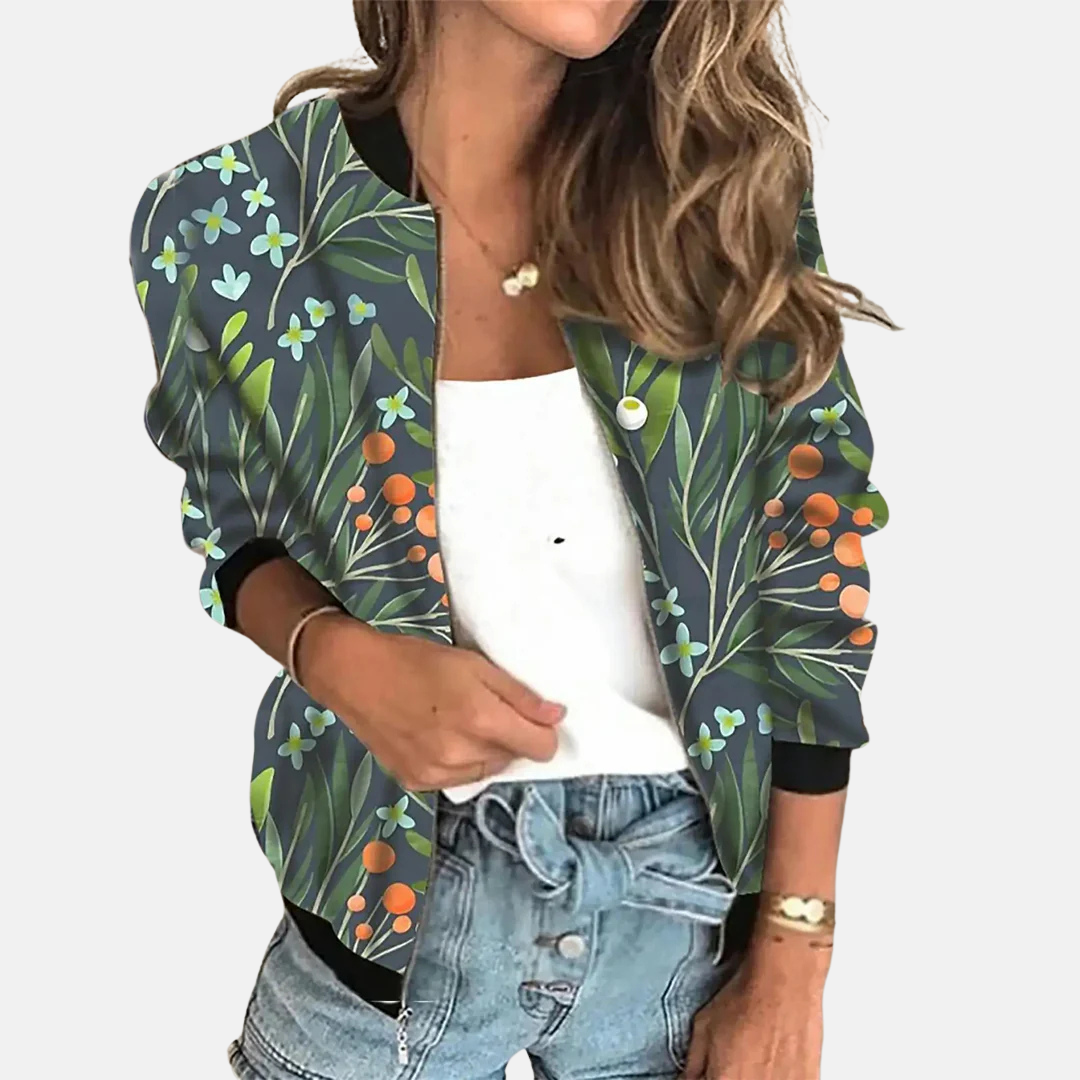 Dames retro bomberjack met print