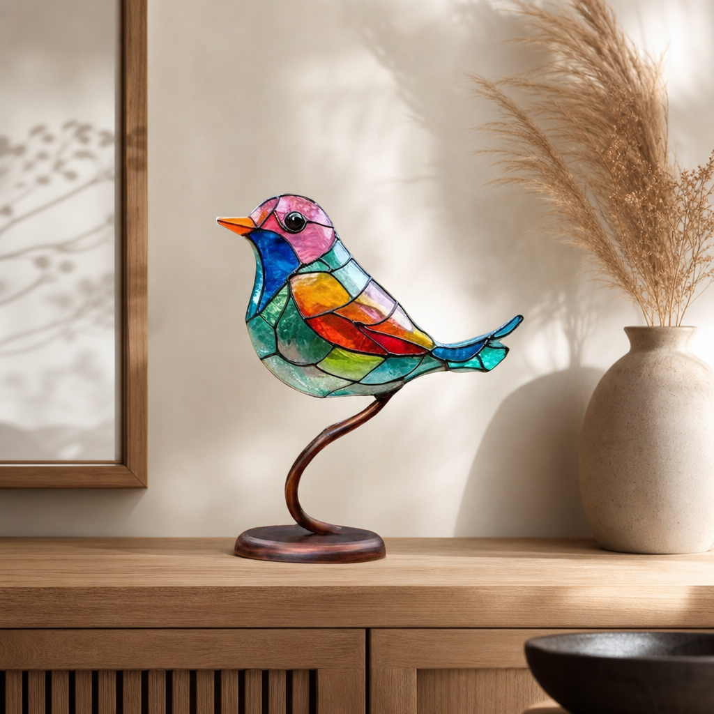 Decoratieve vogels op tak – handgemaakt beeld