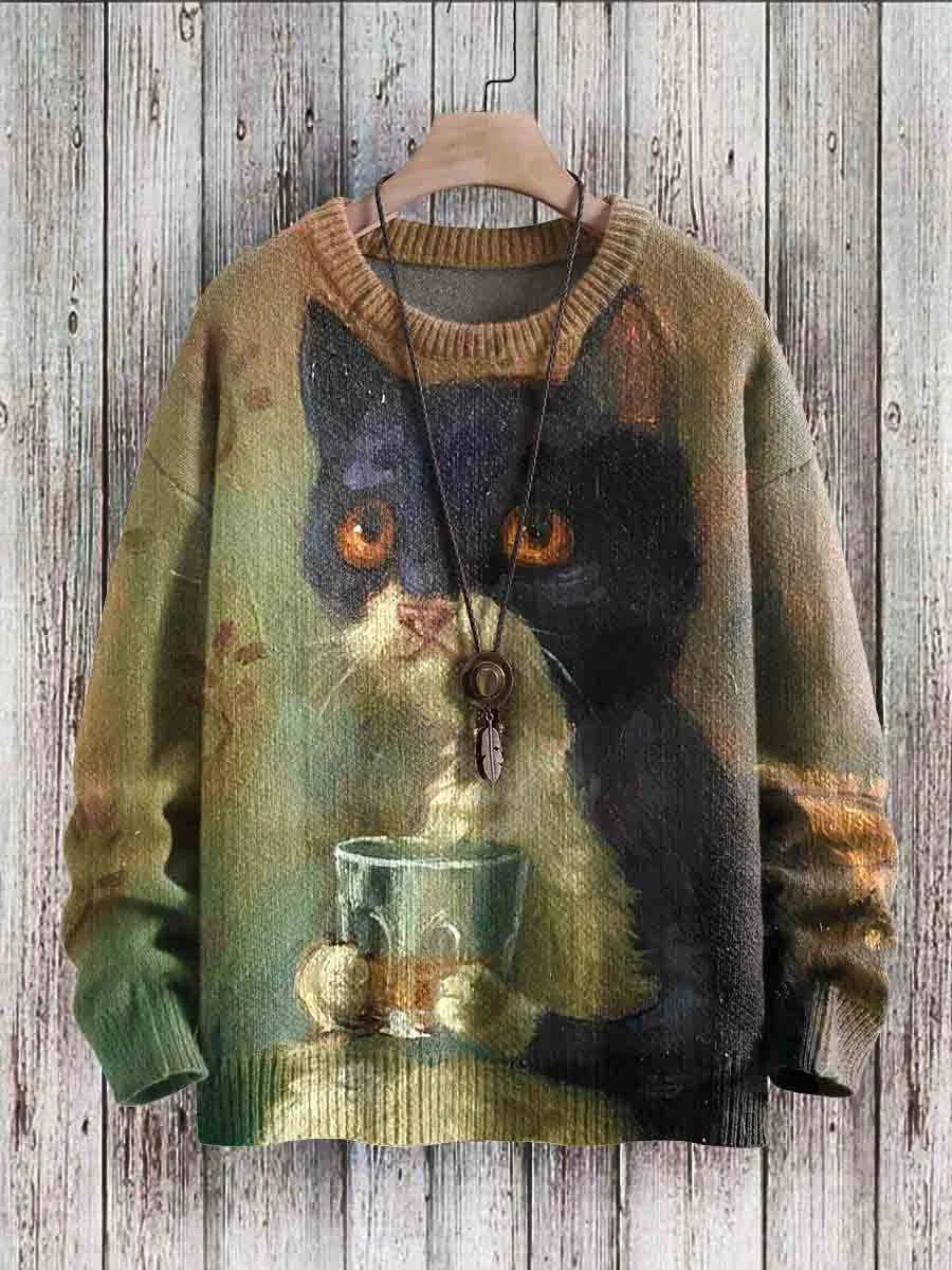 Vrolijke kattenprint sweater voor vrouwen