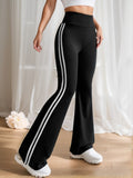 Gestreepte dames flared broek met hoge taille