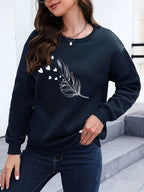 Casual sweatshirt met verenprint