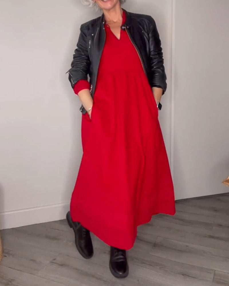 Midi jurk met V-hals
