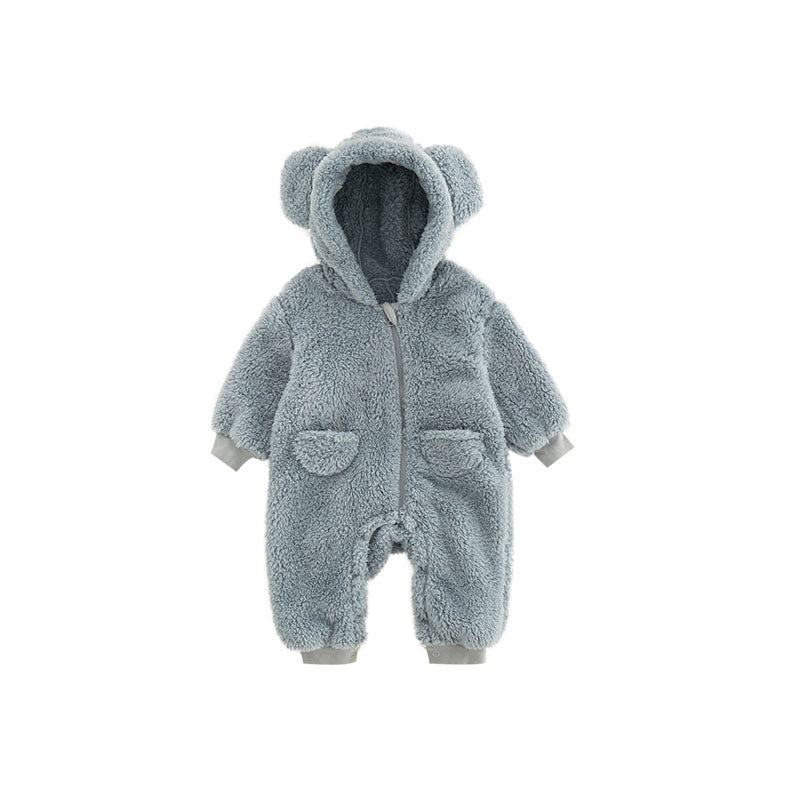 Warm baby fleece romper met dierenprint