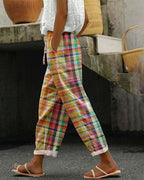 Damesbroek in vintage ruitpatroon met een gemiddelde taille