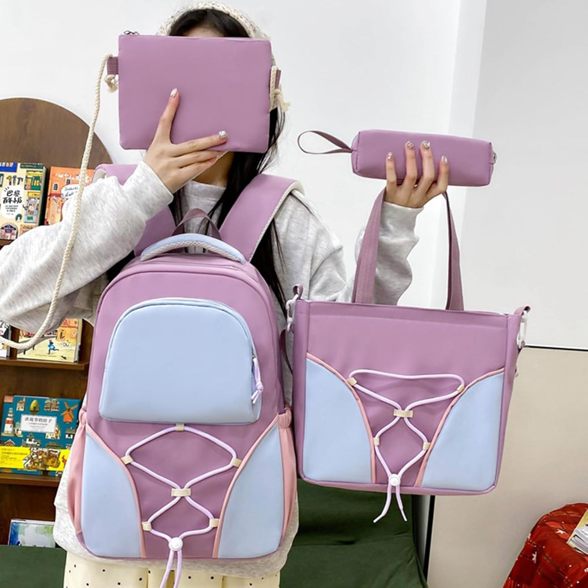 Schooltas set – grote capaciteit studentenrugzak met pennenhouder & tassen