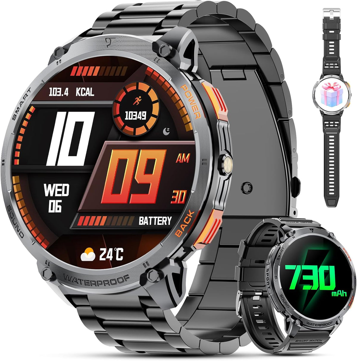 Herensmartwatch met 1,85-inch HD-scherm en fakkel