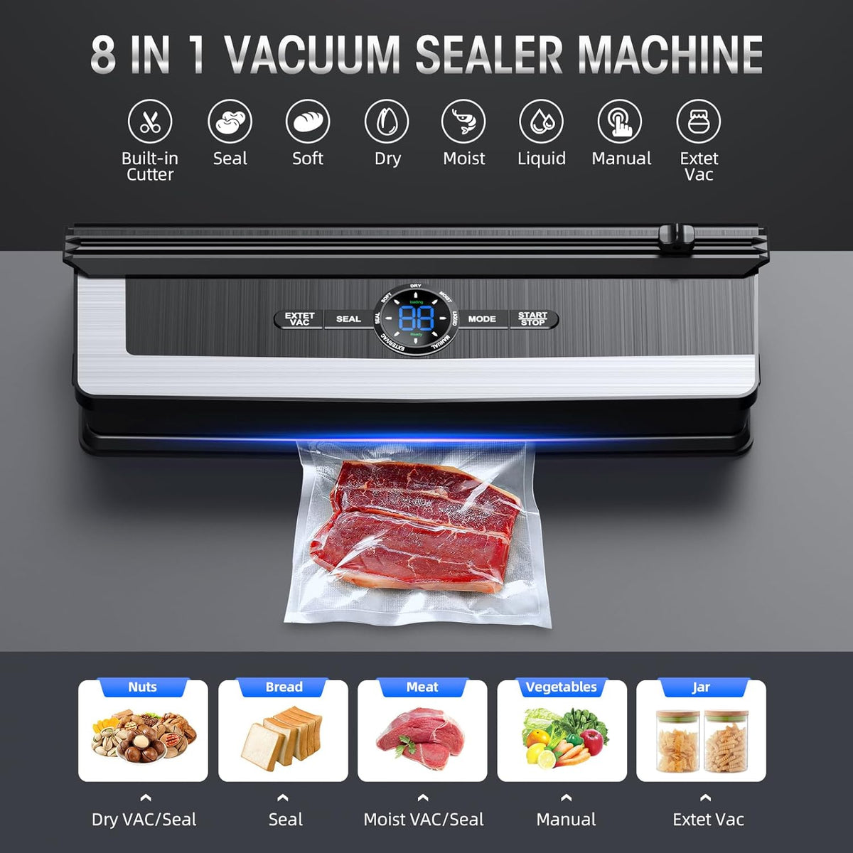 Vacumeermachine, 8-in-1, met ingebouwde snijder