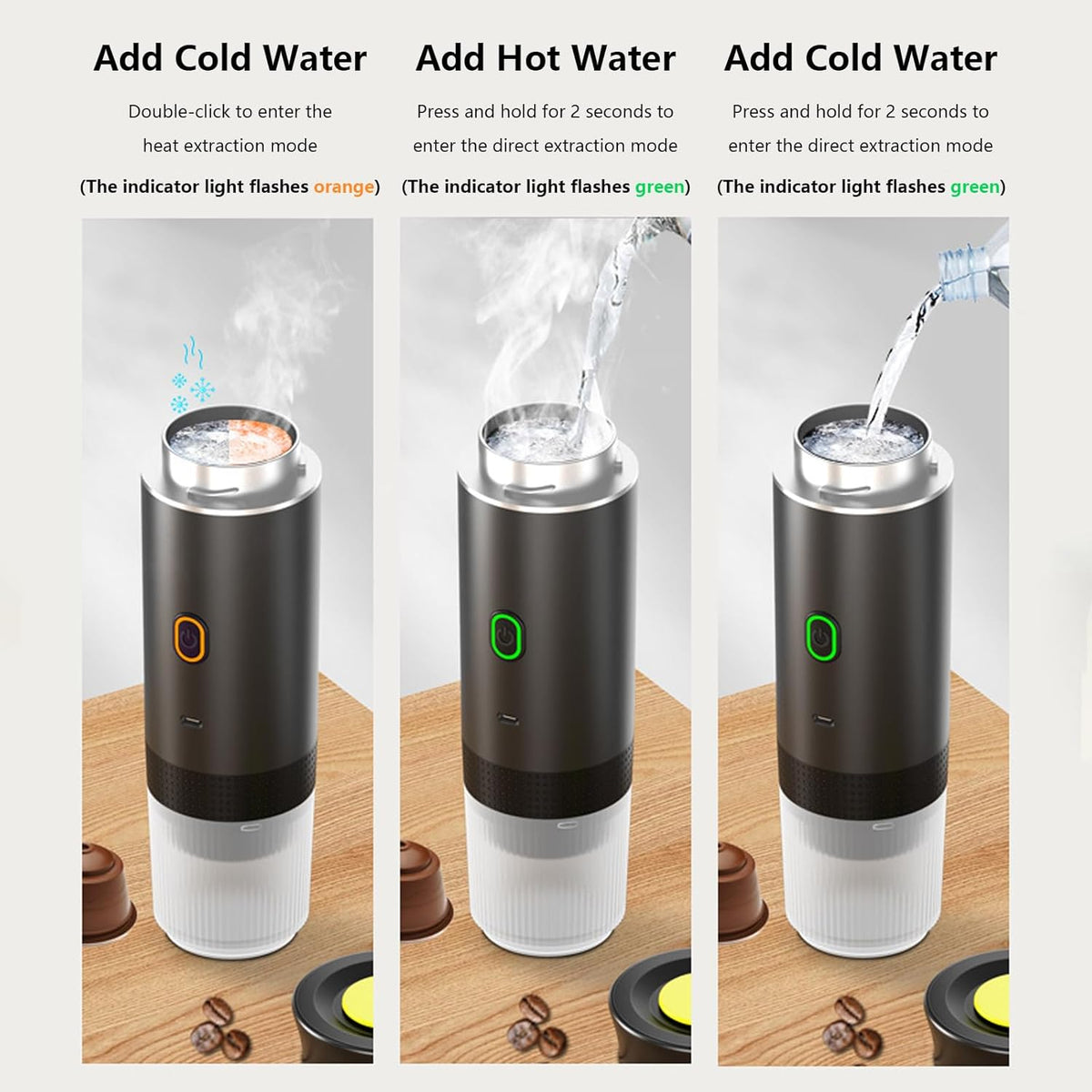Draagbare 3-in-1 espresso koffiemaker met oplaadbare batterij