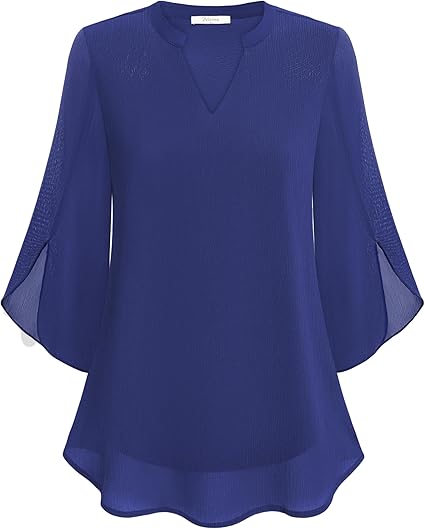 Roswitha | Losvallende chiffon blouse met V-hals en driekwartmouwen