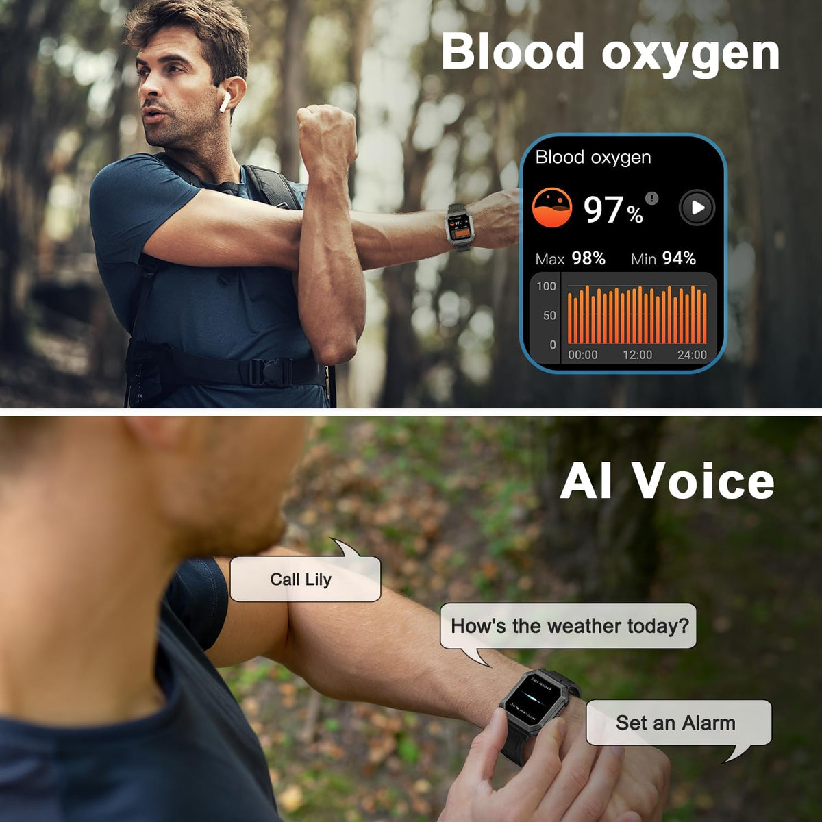 Militaire smartwatch voor mannen met fitness tracker