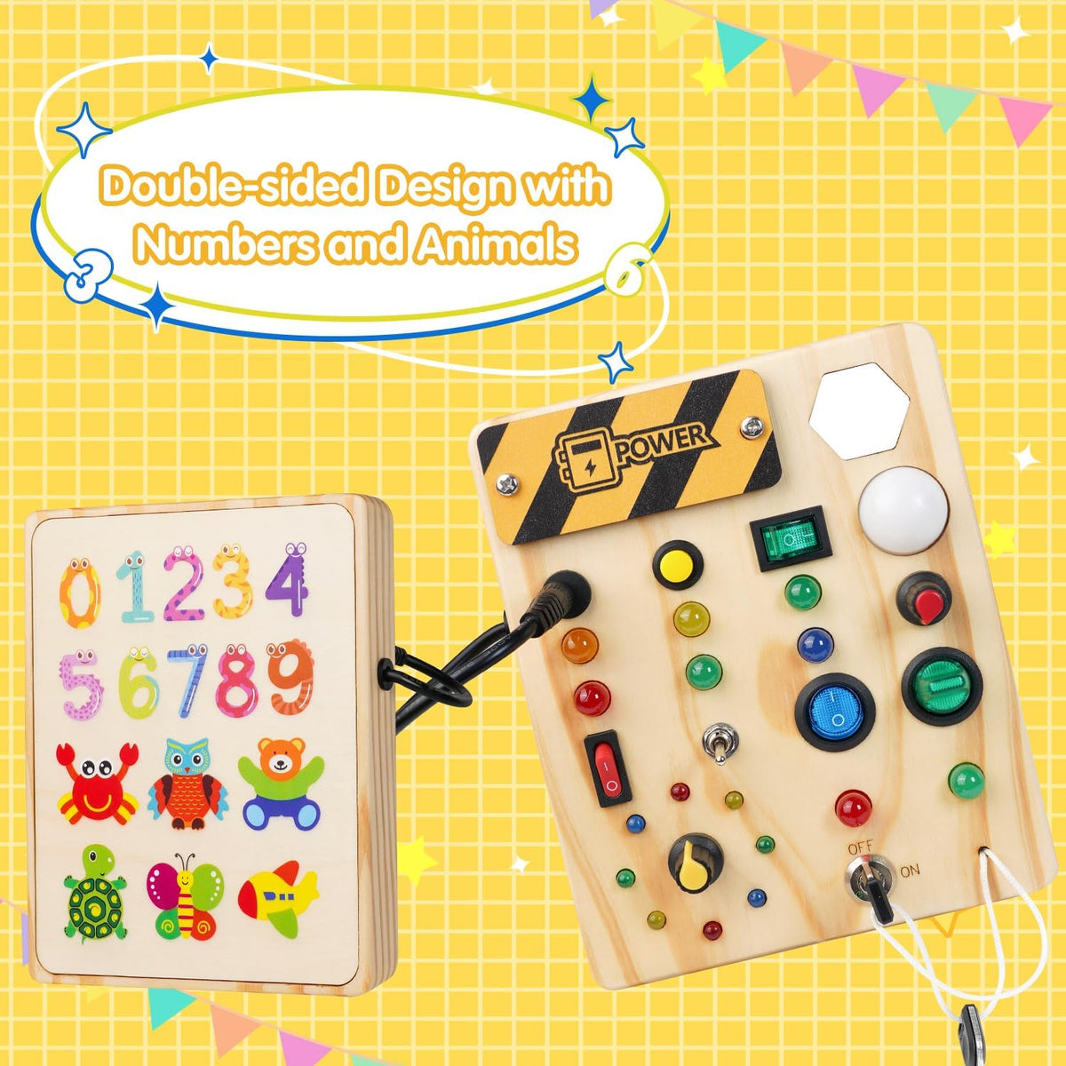 Montessori peuter prikbord met 27 led-lampjes