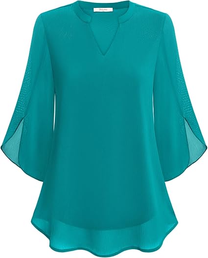 Roswitha | Losvallende chiffon blouse met V-hals en driekwartmouwen