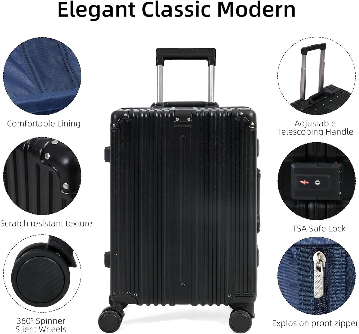Aluminium frame handbagagekoffer met TSA-slot & stille wielen