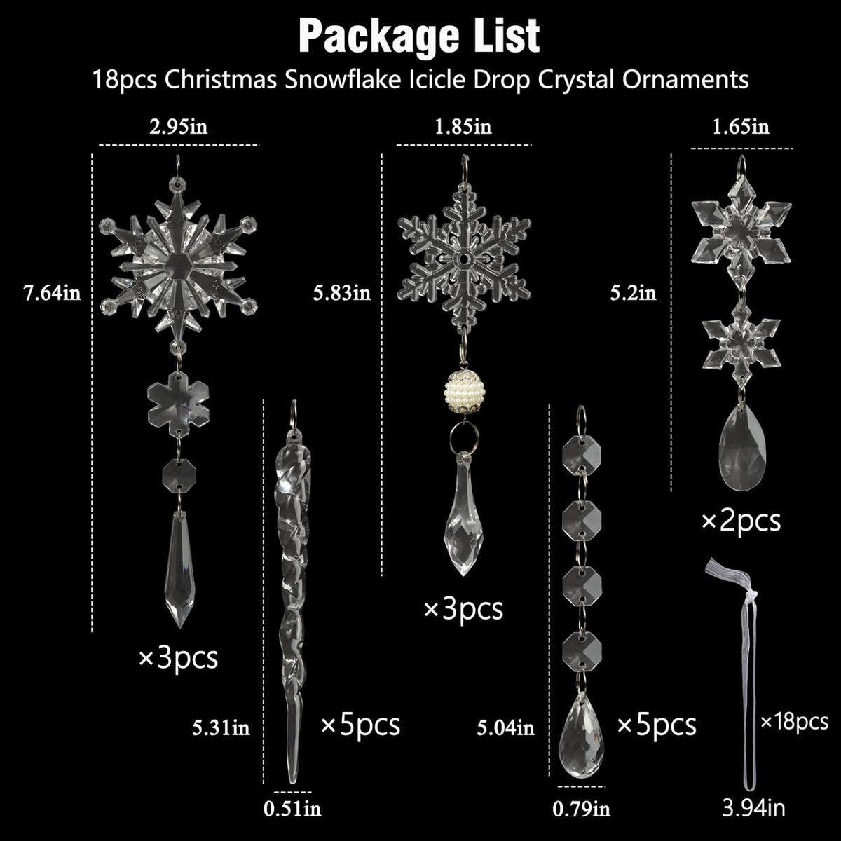 Kristallen kerst ornamenten set
