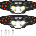 2-pack ultra-heldere oplaadbare LED hoofdlamp met beweegsensor