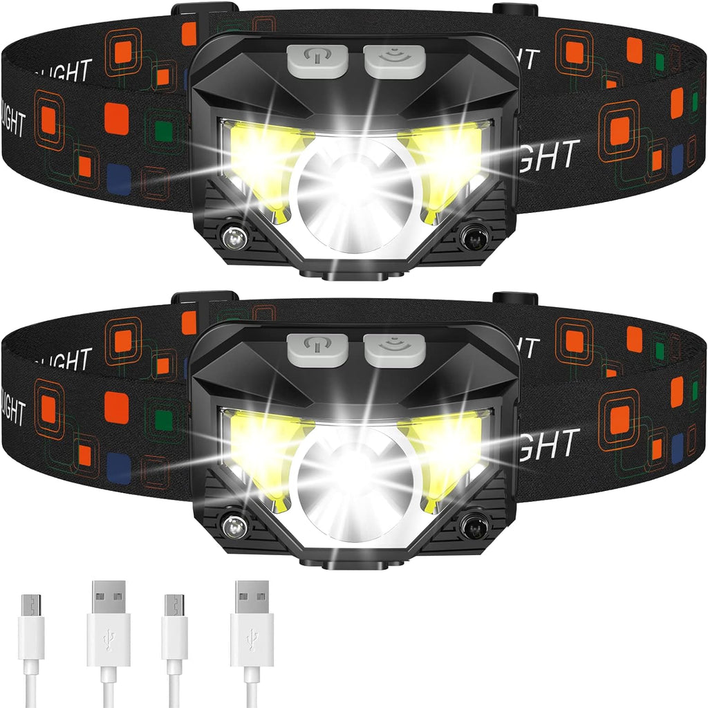 2-pack ultra-heldere oplaadbare LED hoofdlamp met beweegsensor