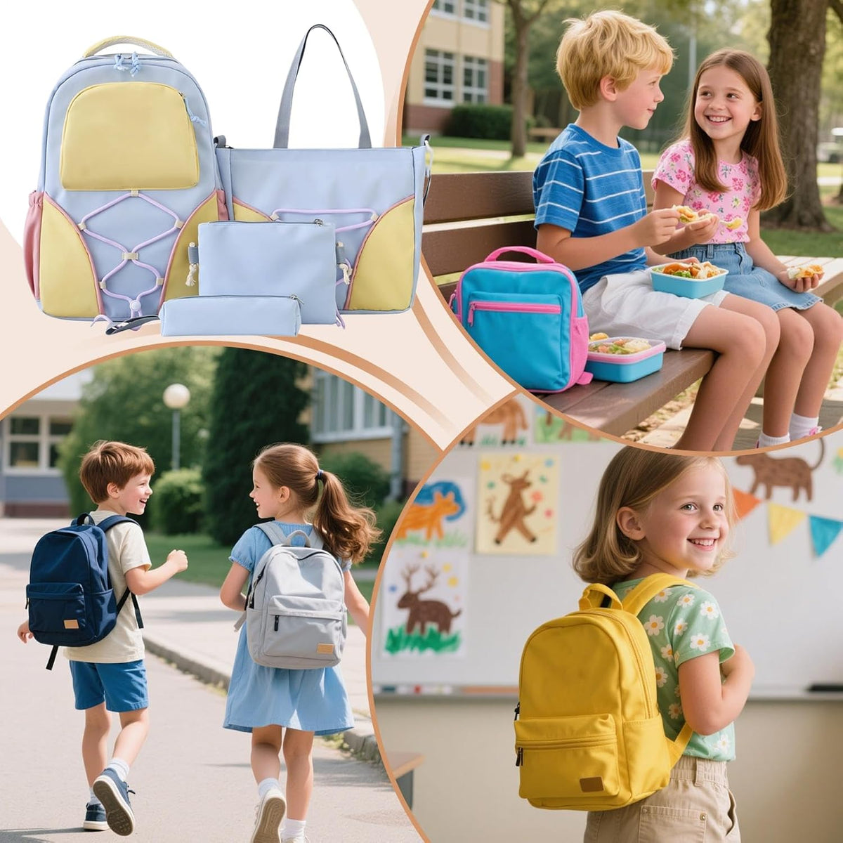 Schooltas set – grote capaciteit studentenrugzak met pennenhouder & tassen