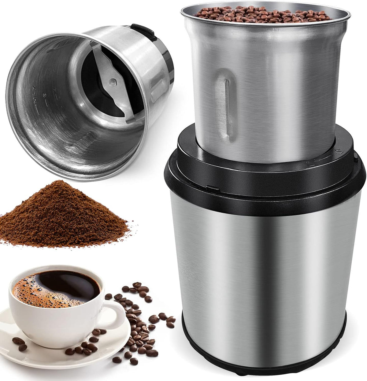 Elektrische koffie & specerijenmaler met verwijderbare bekers