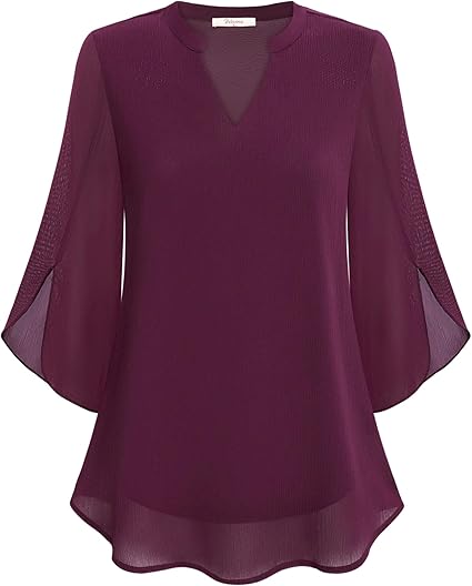 Roswitha | Losvallende chiffon blouse met V-hals en driekwartmouwen