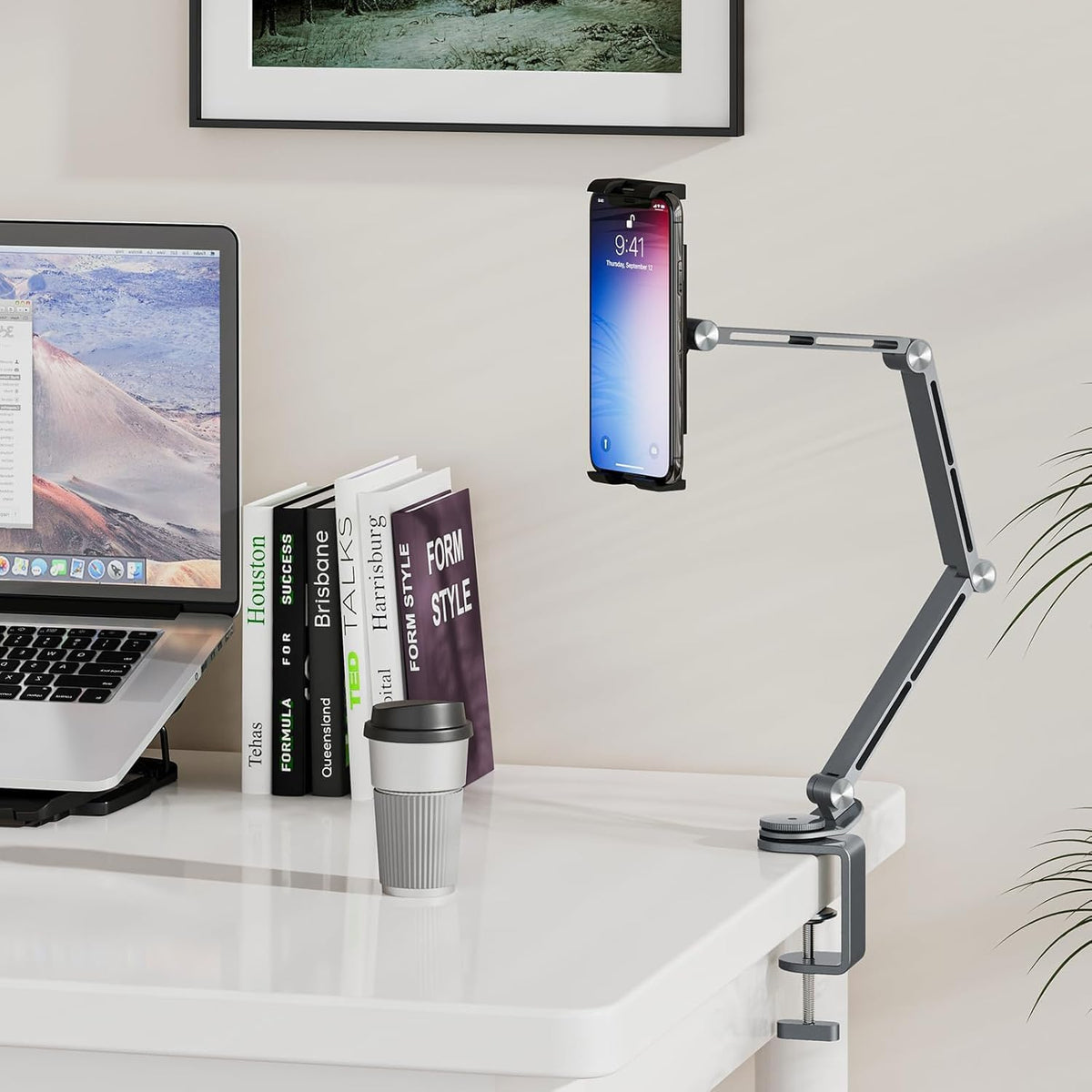 Verstelbare aluminium tablet desk stand met 360° rotatie