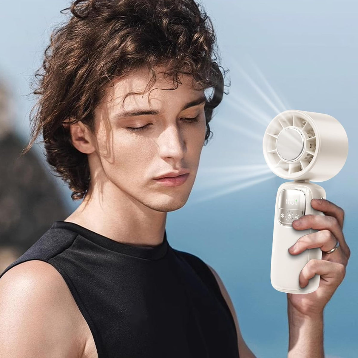 Draagbare opvouwbare handventilator met led-scherm – 100 snelheden