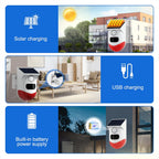 Zonne-energie bewegingssensoralarm met 120 db sirene en led-stroboscoop
