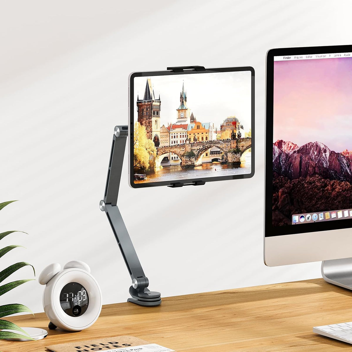 Verstelbare aluminium tablet desk stand met 360° rotatie