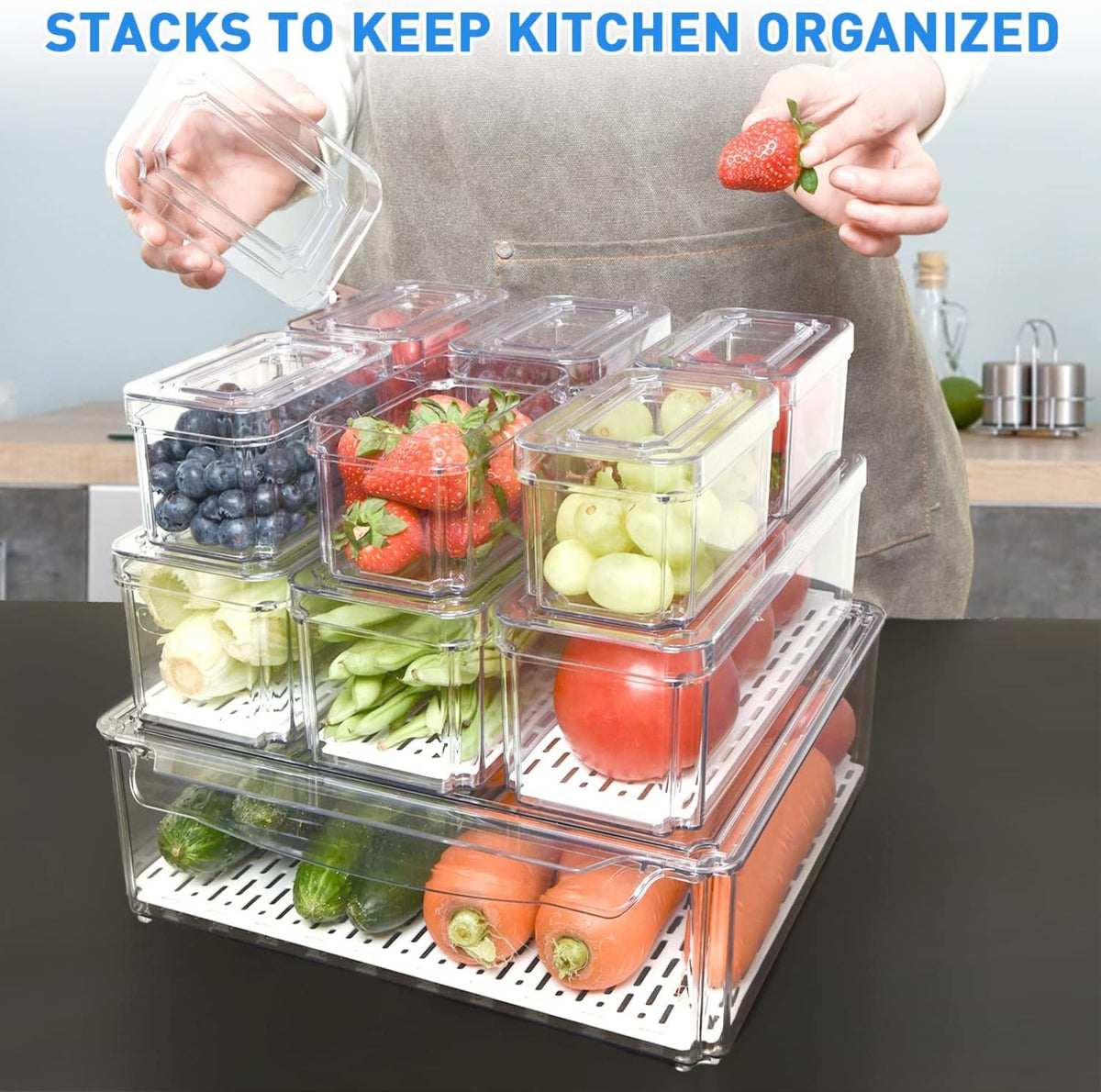 Stapelbare koelkast organizer set van 10