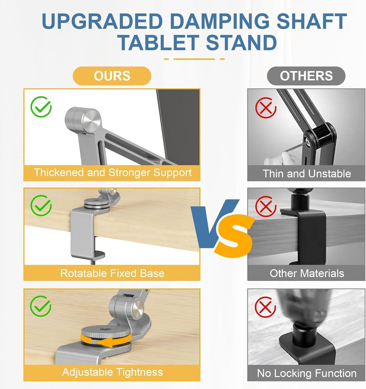 Verstelbare aluminium tablet desk stand met 360° rotatie
