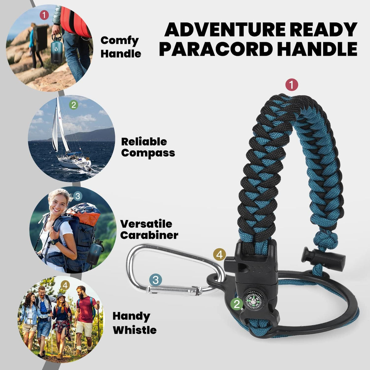 Geïsoleerde waterfles met paracordhandvat — afbeelding 3