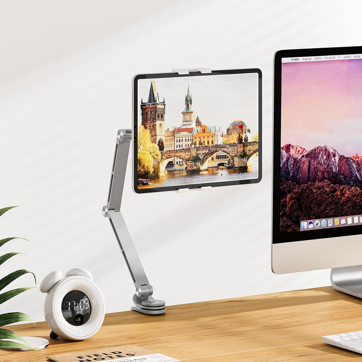 Verstelbare aluminium tablet desk stand met 360° rotatie