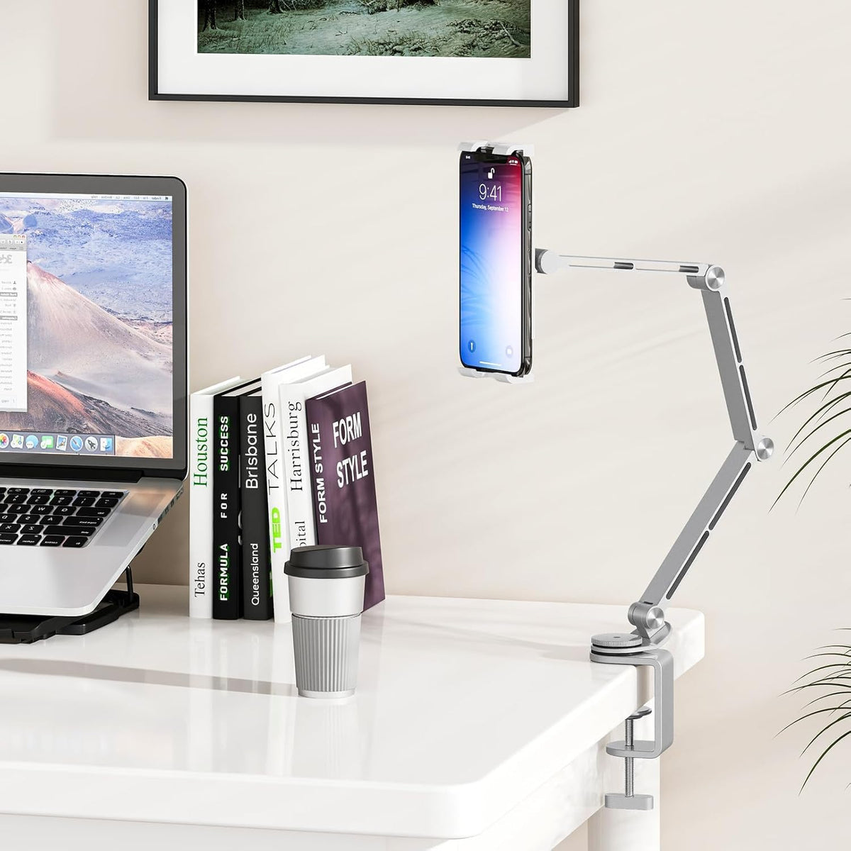 Verstelbare aluminium tablet desk stand met 360° rotatie