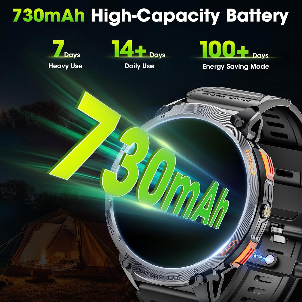 Herensmartwatch met 1,85-inch HD-scherm en fakkel