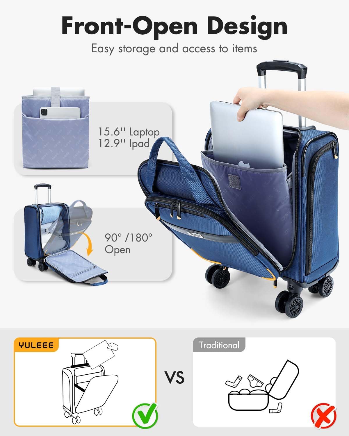 Luchthaven-Goedgekeurde handbagage trolley met spinnerwielen & laptopvak