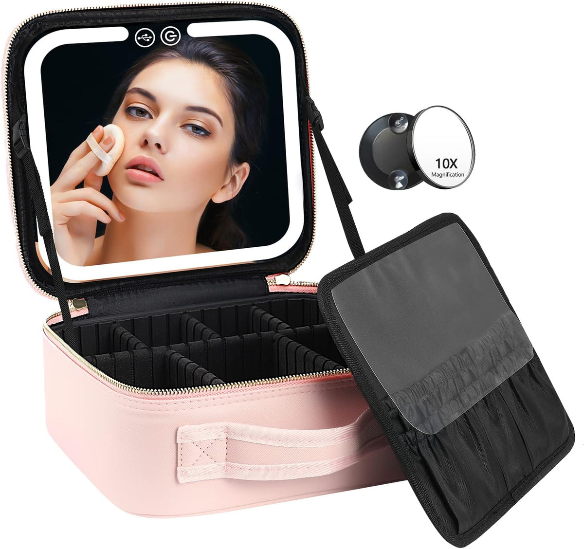Reismake-up organizer, uitgerust met led-spiegel