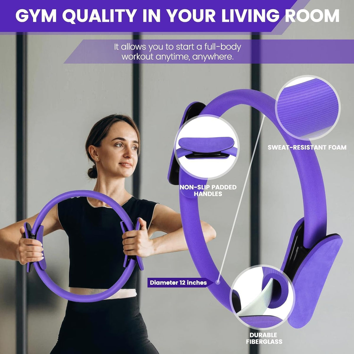 Thuis-pilatesset met ring, bal, banden en antislipsokken, 9-delige set
