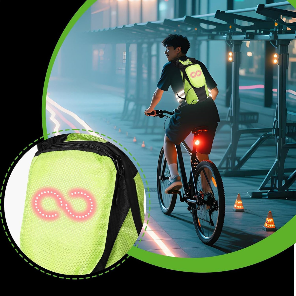 LED motorfietsrugzak – luminescente veiligheidstas voor buiten- en nachtfietsen