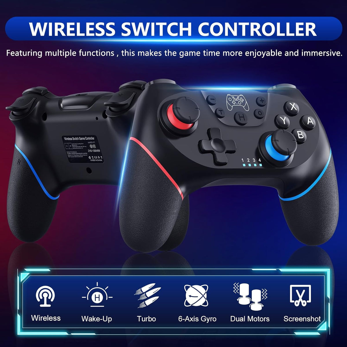 Draadloze switch-controller met hall effect joysticks en turbo-functie