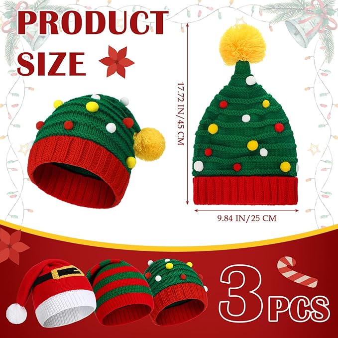 Gebreide kerstman & elf mutsen set