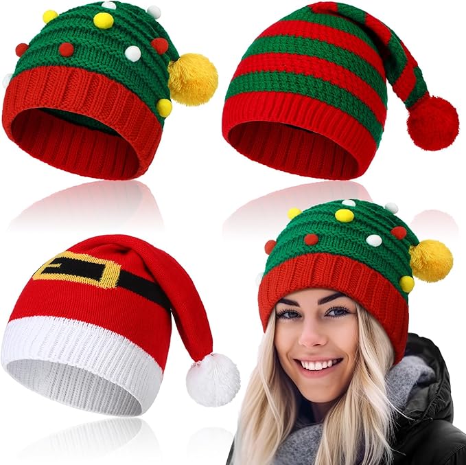 Gebreide kerstman & elf mutsen set