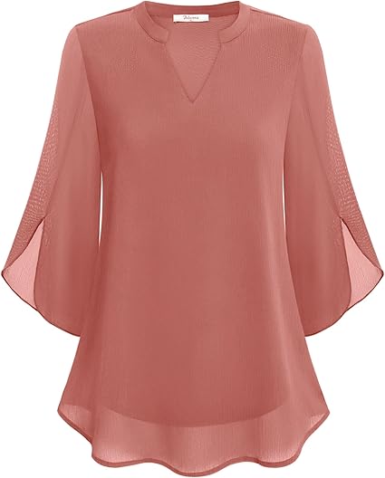 Roswitha | Losvallende chiffon blouse met V-hals en driekwartmouwen