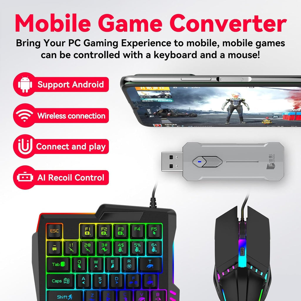 RGB gaming toetsenbord en muiscombinatie – ergonomische controller-adapterset