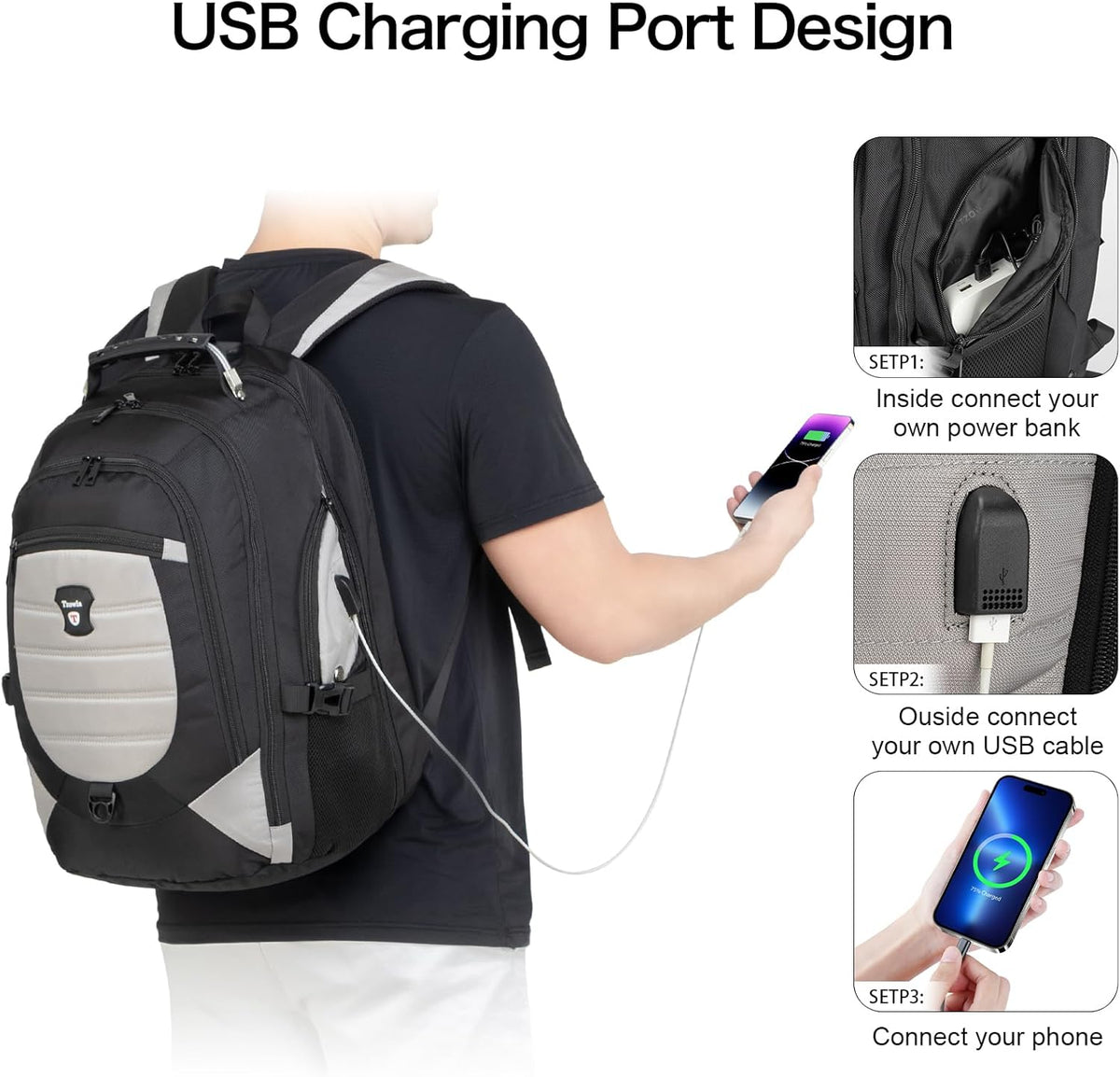 Anti-Diefstal laptop- & reisrugzak met USB-poort – 17,3" — afbeelding 26