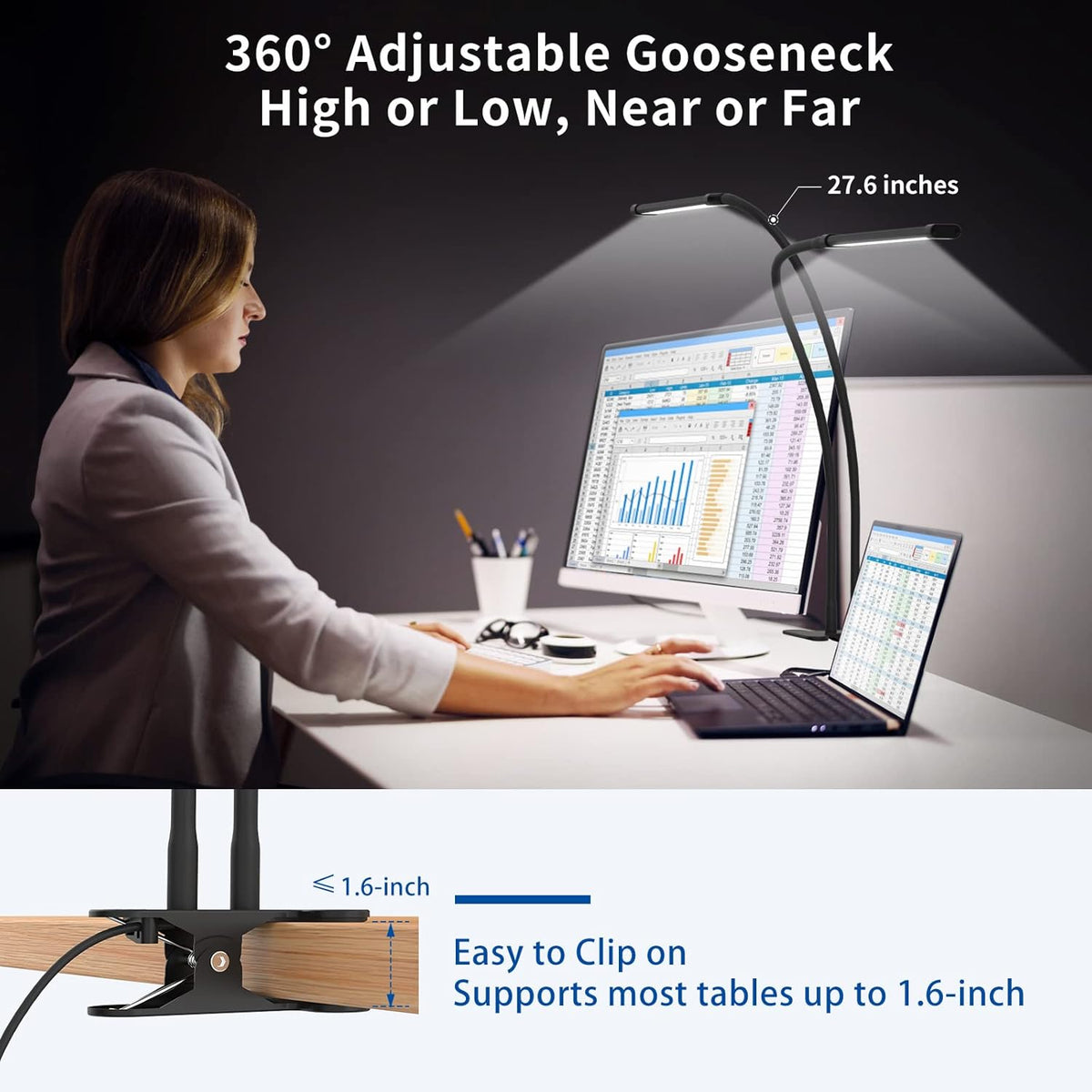 77 LED bureau klem lamp met 70cm flexibele hals