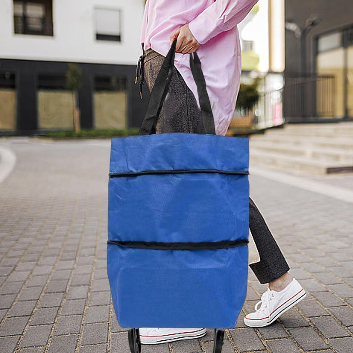 Grote capaciteit vouwbare boodschappentas met wielen – herbruikbare kar tote — afbeelding 93