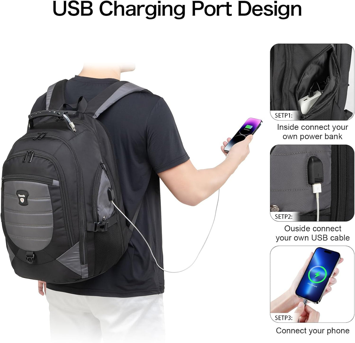 Anti-Diefstal laptop- & reisrugzak met USB-poort – 17,3" — afbeelding 44