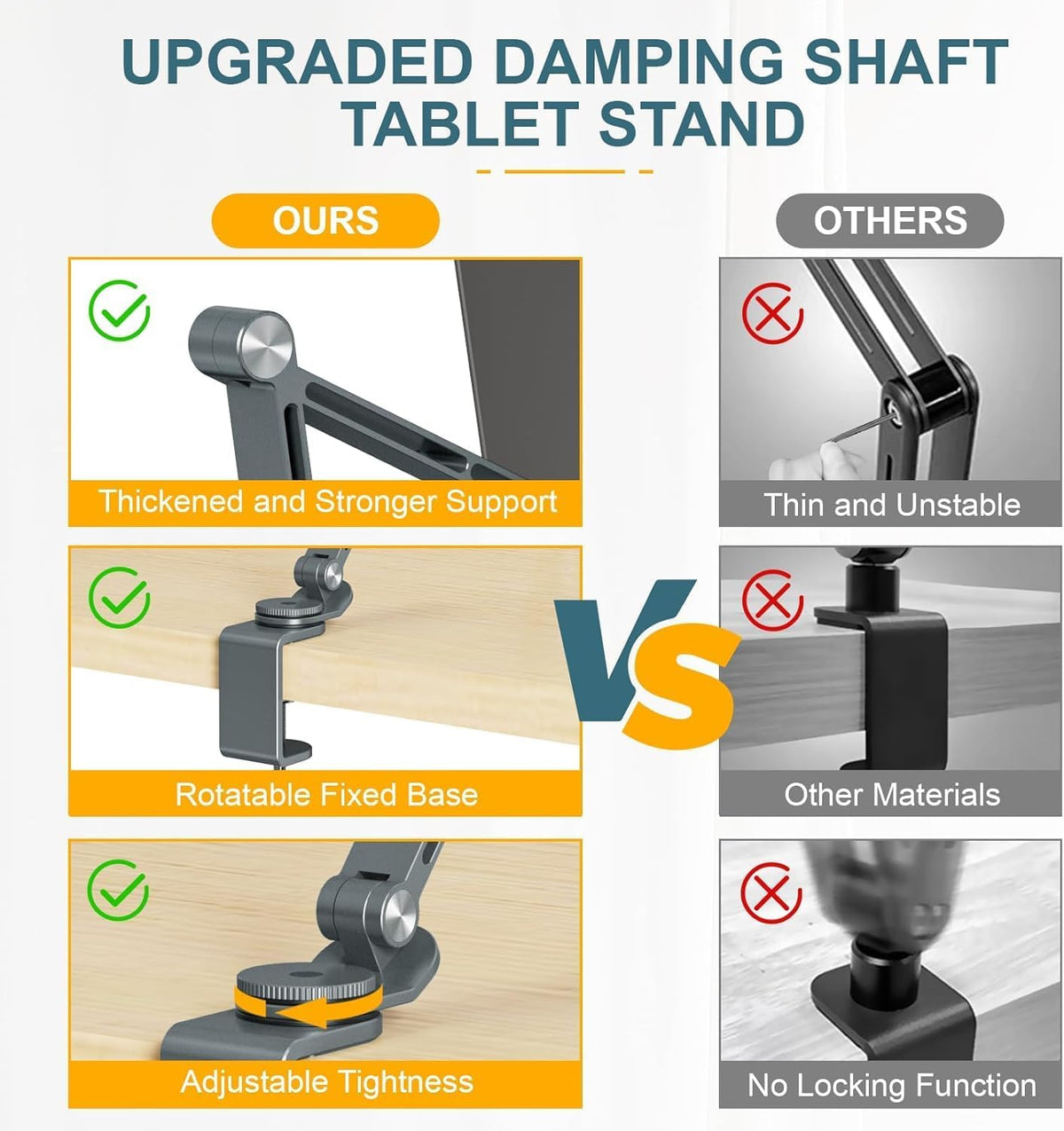 Verstelbare aluminium tablet desk stand met 360° rotatie