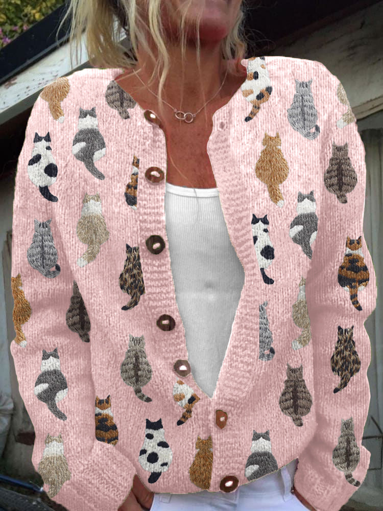 Vest met kattenprint en knoopsluiting