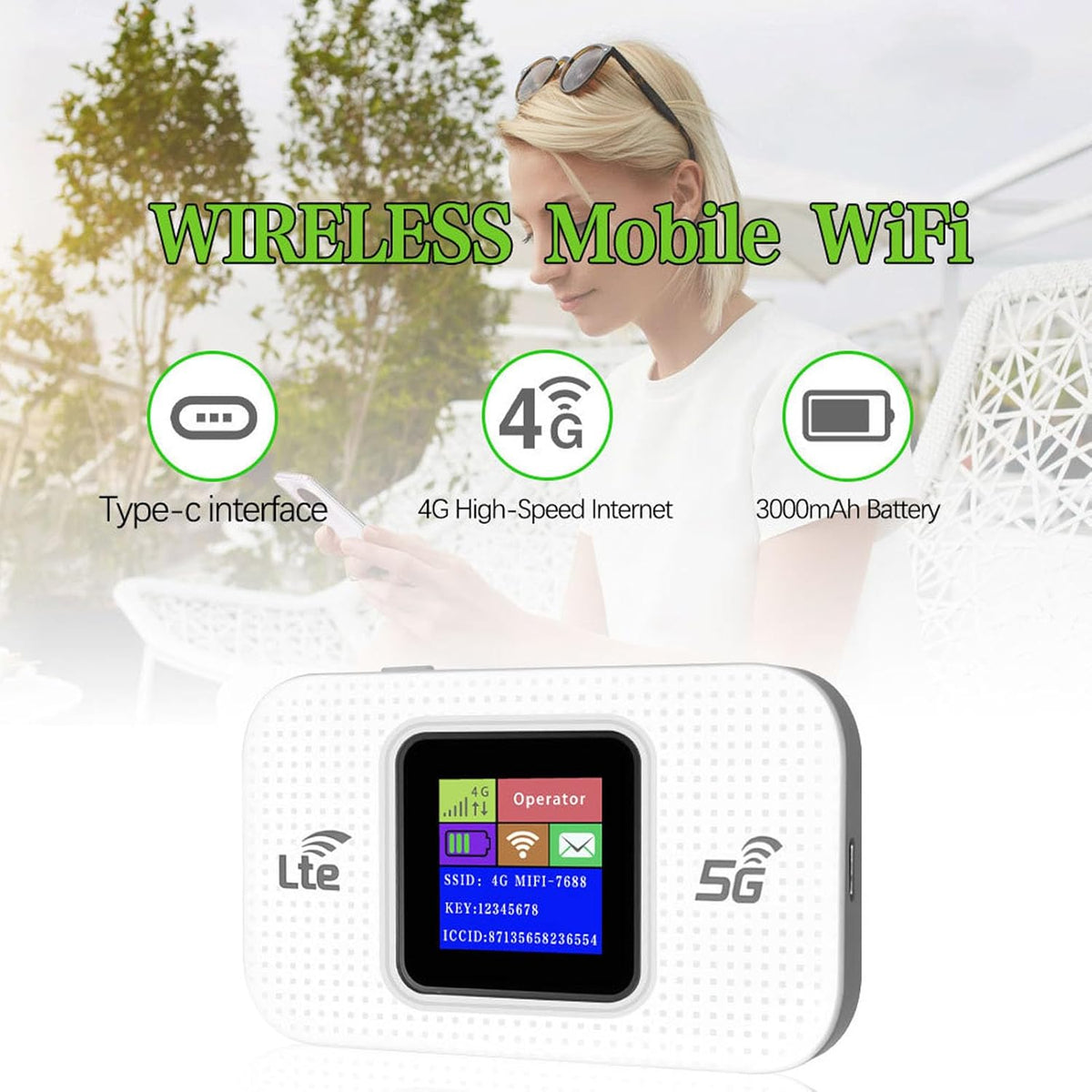 4G LTE USB wifi-hotspot modem met 300 mbps snelheid en 3000 mah batterij