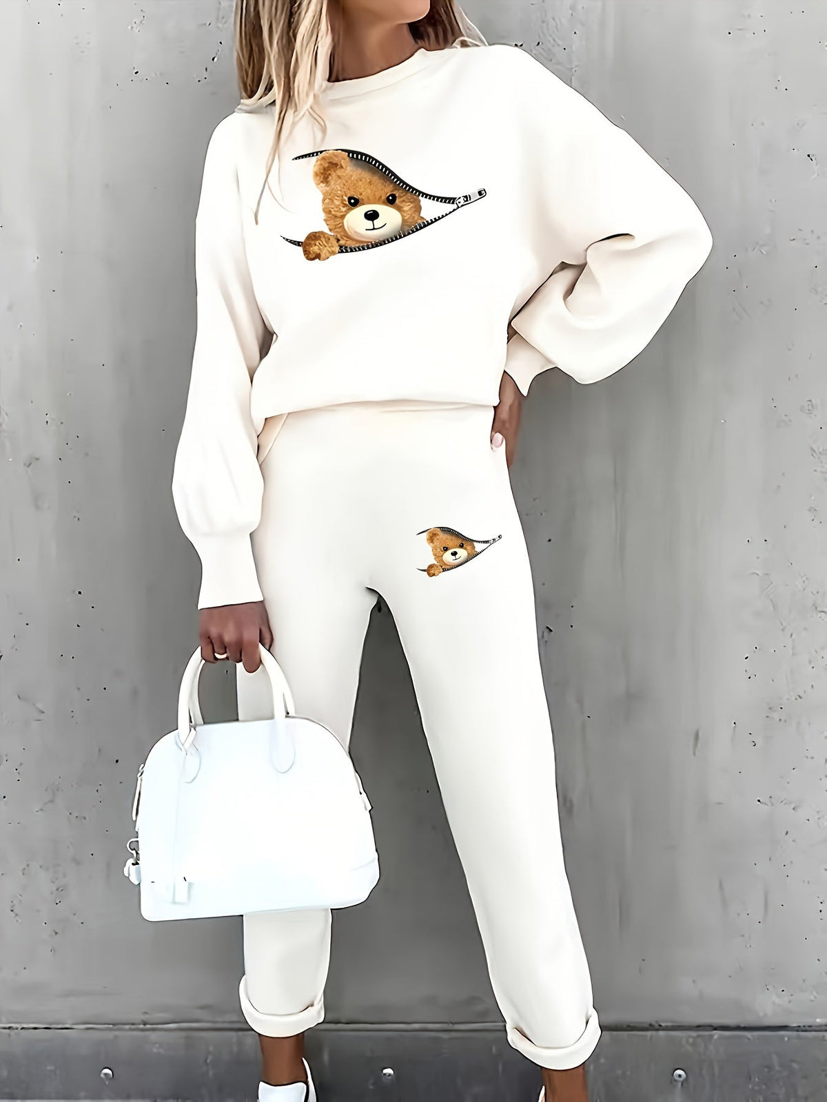 Casual tweedelige outfit met schattige beerprint